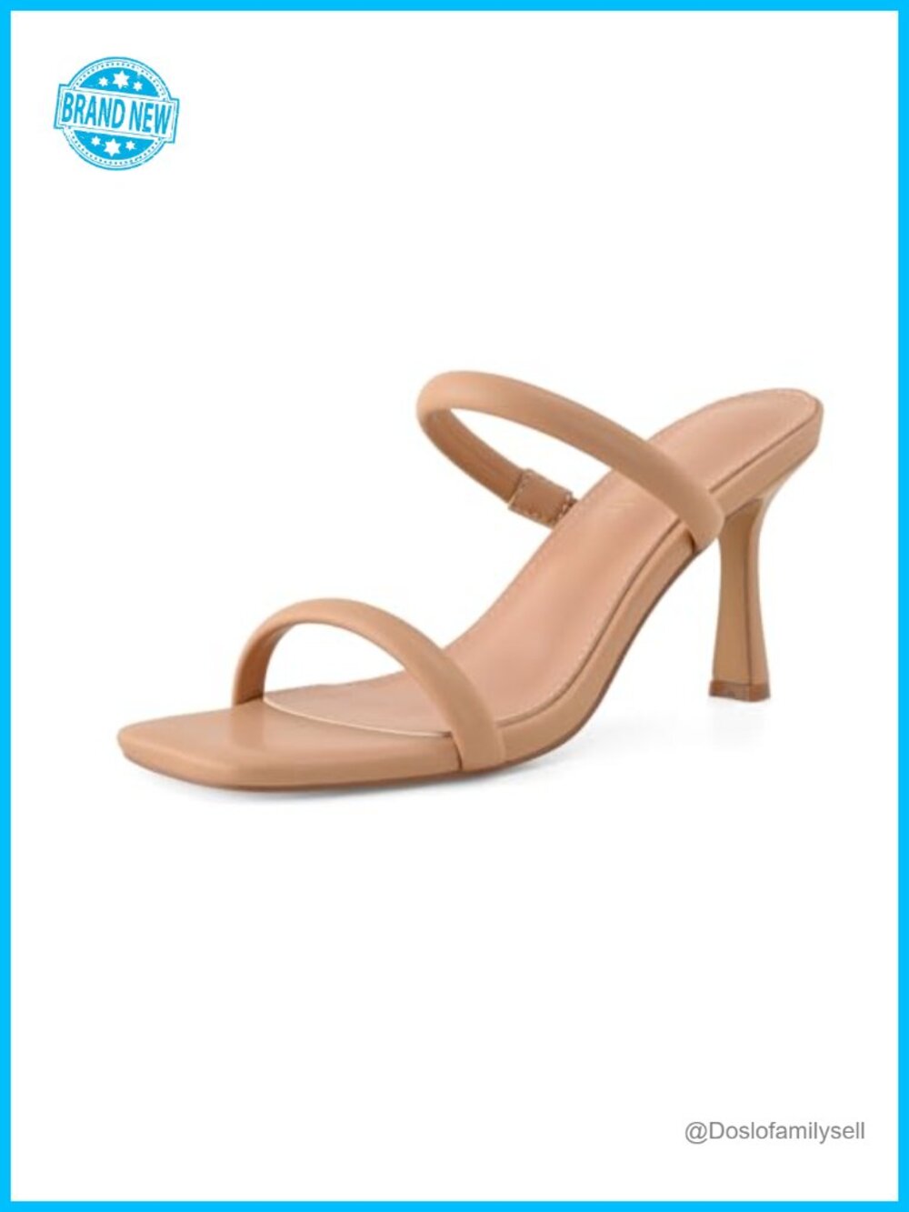 Women's Strappy Heeled Mules Square Open Toe Slip On Sandals